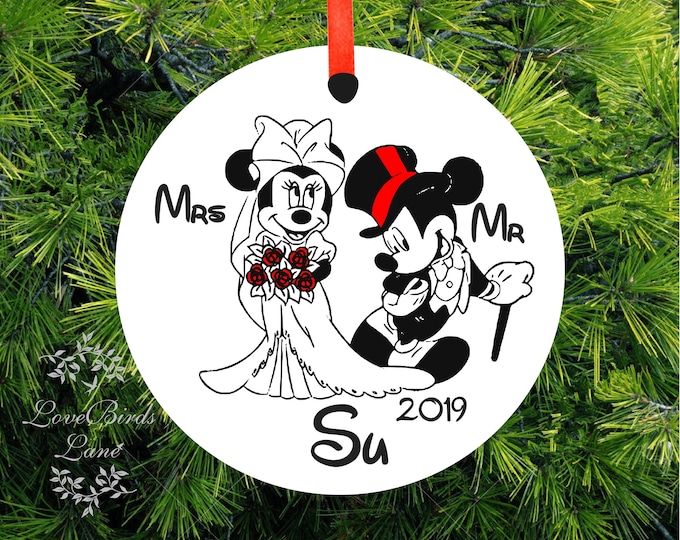 Mickey & Minnie Wedding Christmas Ornament - Married Personalized Wedding Gift - lovebirdslane