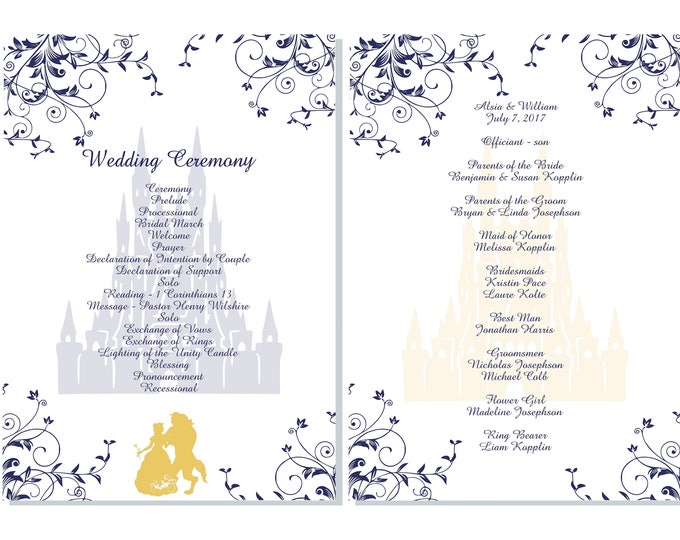 DYI Easy Print Digital Beauty And The Beast Wedding Program | Be Our Guest Wedding Program | Calligraphy Wedding Program