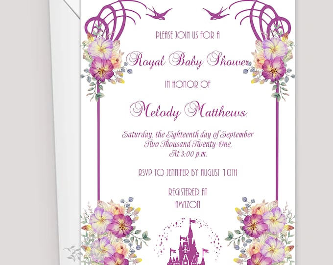 Cinderella Castle Baby Shower Invitation | Modern Baby Invitation | Calligraphy Baby Invitation #I528P12