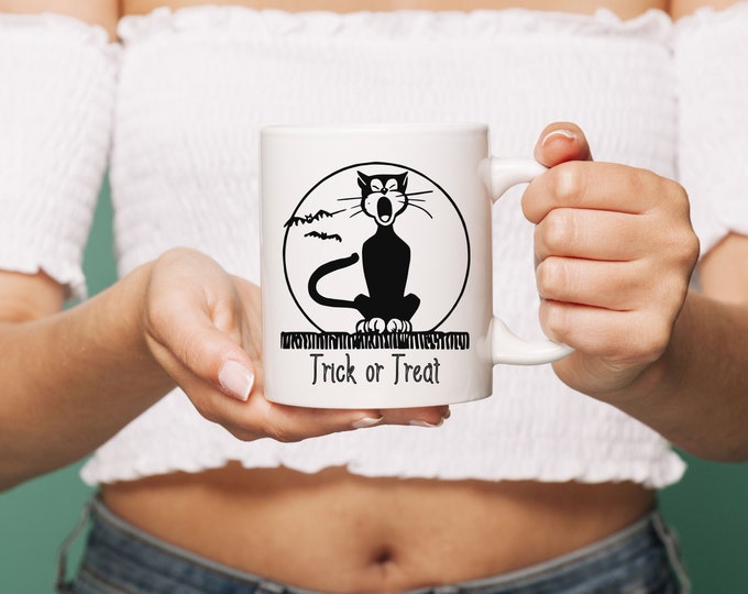 Halloween Vintage Black Cat Collectors Mug #vintagemugs #M-30-1