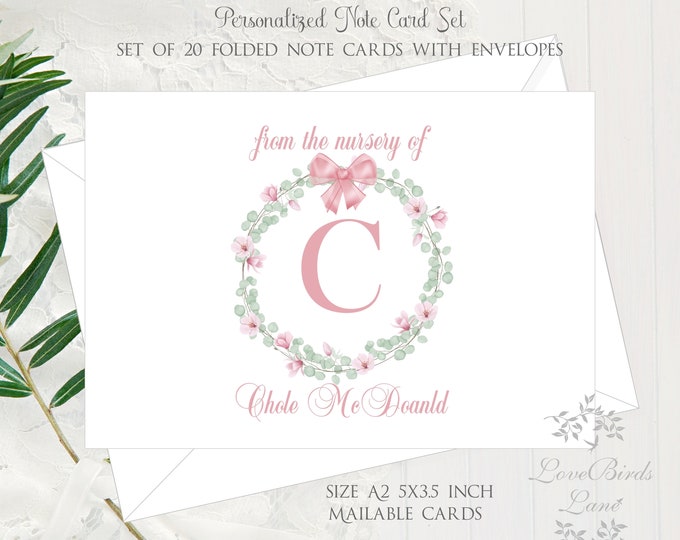 Girl Baby Shower Thank You Cards | Personalized Floral Flower Monogram Baby Stationery  | Baby Thank You Notes  | Baby Girl Item #C0608