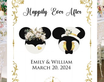 Digital Personalized Fairy Tale Mickey and Minnie Mouse Ears Welcome Sign Alternate Guest Book Room Decor #WS1007D