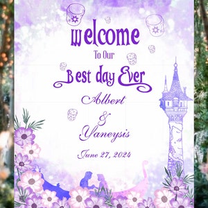 Digitales personalisiertes Best Day Ever Rapunzel Hochzeit Willkommensschild lovebirdslane WS-0405D