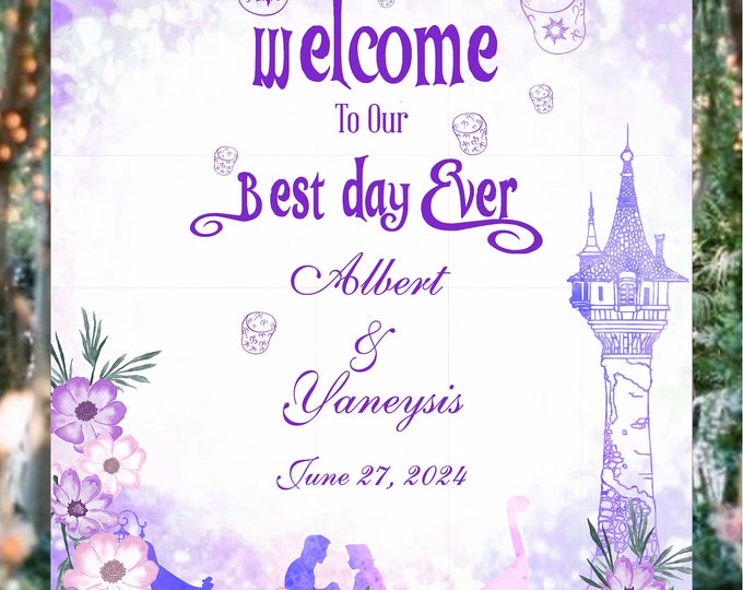 Digital Personalized Best Day Ever Rapunzel Wedding Welcome Sign lovebirdslane WS-0405D