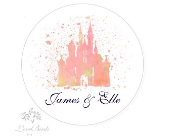 Watercolor Castle Pink And Gold Hershey Kiss® Candy Sticker | Candy Table Decor | Wedding Candy Labels Envelope Seal