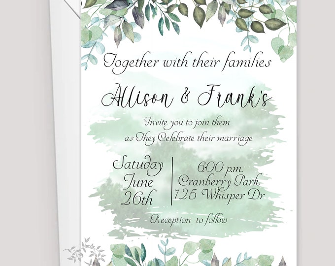 Watercolor Enchanted Botanical Leaf Wedding Invitation | Modern Wedding Invitation | Calligraphy Wedding Invitation #I528P4