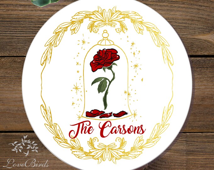 Enchanted Rose Personalized Glass Cutting Board | Monogram Cutting Board| Bridesmaid Gift | Wedding Gift | Mother's Day Gift