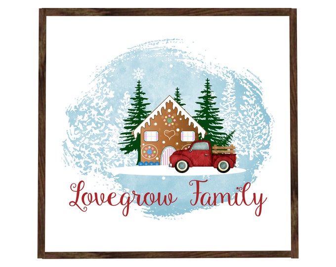 Vintage Red Truck Wood Sign Personalized Family Christmas Sign Rustic Christmas Sign