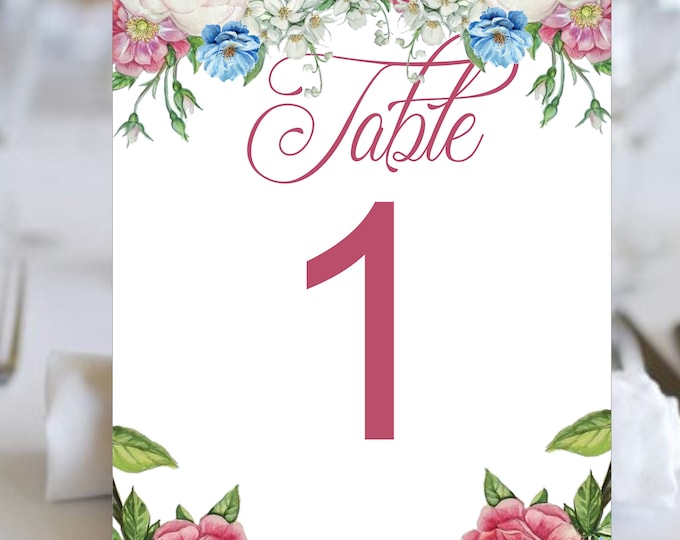 Table Numbers Burgundy Rose Wedding | Table Seating Cards | Item TN-619-7 | lovebirdslane