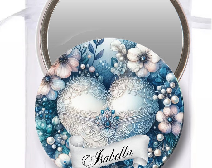 Enchanted Forest Blue Fairy Personalized Pocket Mirrors | Bridal Favor Gifts | Team Bride Pocket Mirrors | Bachelorette favors #M0127