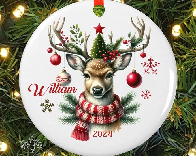Personalized Baby's First Christmas Ornament | Deer Ornament | 1st Christmas Kid's Ornament | Baby Boy Ornament | lovebirdslane #O-1205-4