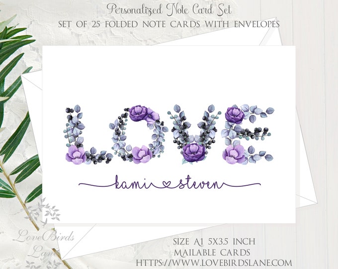 Lavender Botanical LOVE Modern Vintage Wedding Personalized Thank You Cards | Personalized Note Cards | lovebirdslane #C22623-6
