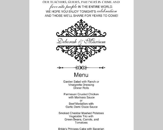 Rockwell Modern Wedding  Menu Thank You Card | Personalized Menu | by lovebirds Lane