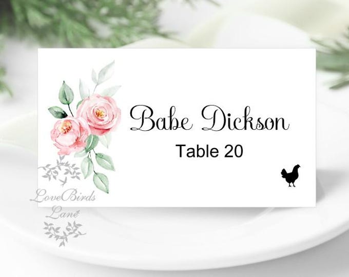 Printed Place Cards | Wedding Blush Pink Floral | Flat or Folded Place Cards with optional meal icons PC619-12