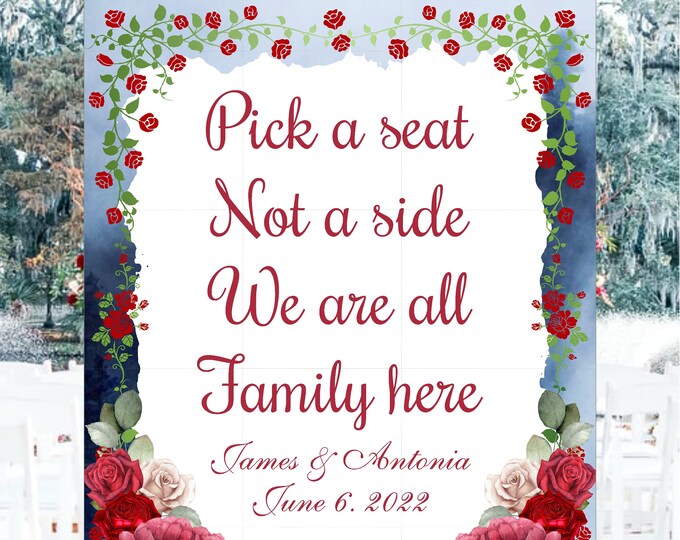 Digital Personalized Choose A Seat Sign Enchanted Rose Wedding Welcome Sign lovebirdslane