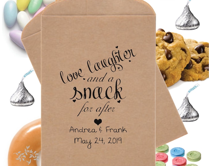 Love and Laughter Personalized Wedding Favor Bag Bridal Shower Thank You Candy Buffet Bags Snack Bar Buffet Treat Bags Ticket Bag Holder