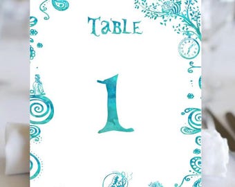 Alice In Wonderland Table Numbers - Order Only The Number Of Cards You Need!