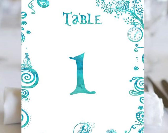 Alice In Wonderland Table Numbers - Order Only The Number Of Cards You Need!