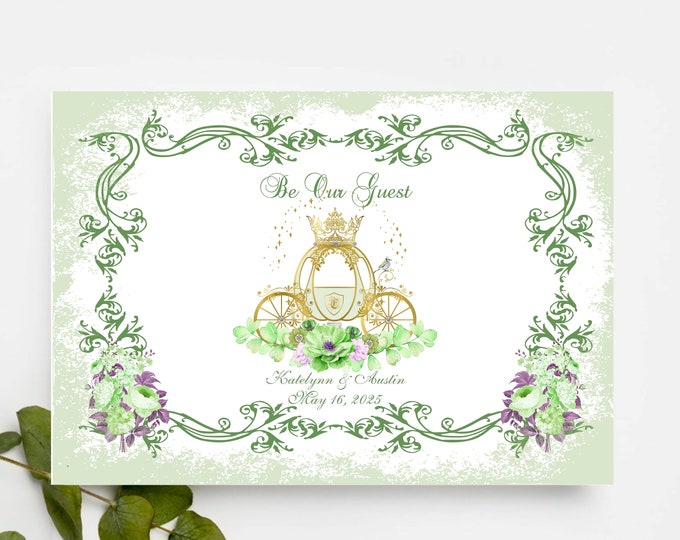 Personalized Thank You Cards Wedding | Tiana Green Carriage Thank You Cards | Enchanted Carriage Thank You Note Cards | Item #C617