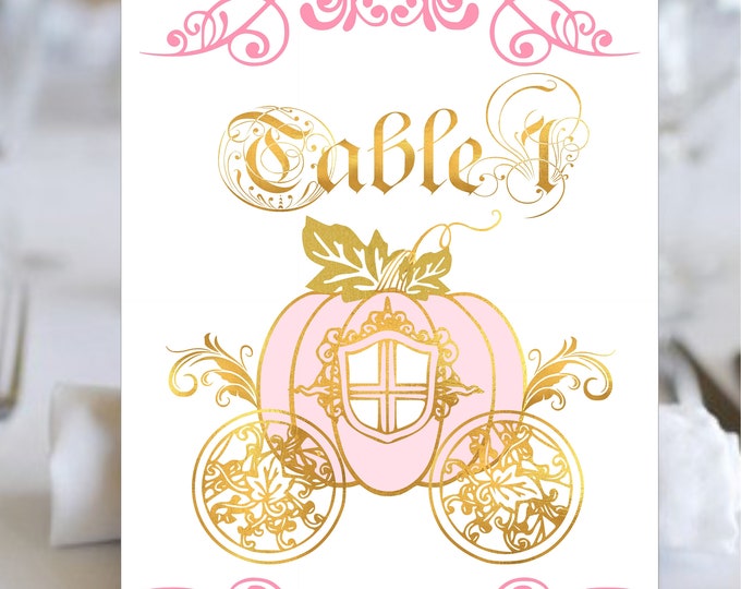 Cinderella Coach Table Numbers | Table Seating Cards | Item TN-617 | lovebirdslane