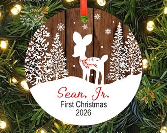 Personalized Baby's First Christmas Ornament | 1st Christmas Ornament |  Rustic Woodland Deer Ornament by lovebirdslane Handmade USA