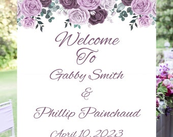 Lavender Floral Personalized Wedding Welcome Sign #WS0322P