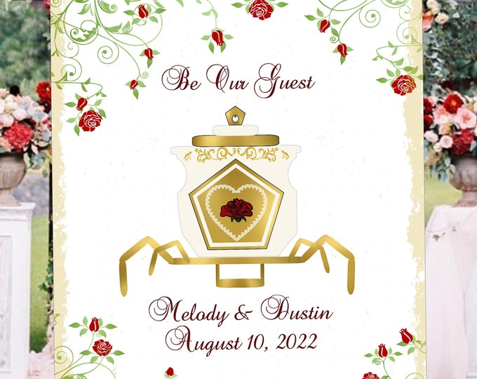 Digital Personalized Be Our Guest Sign Beauty And The Beast Wedding Carriage Welcome Sign lovebirdslane