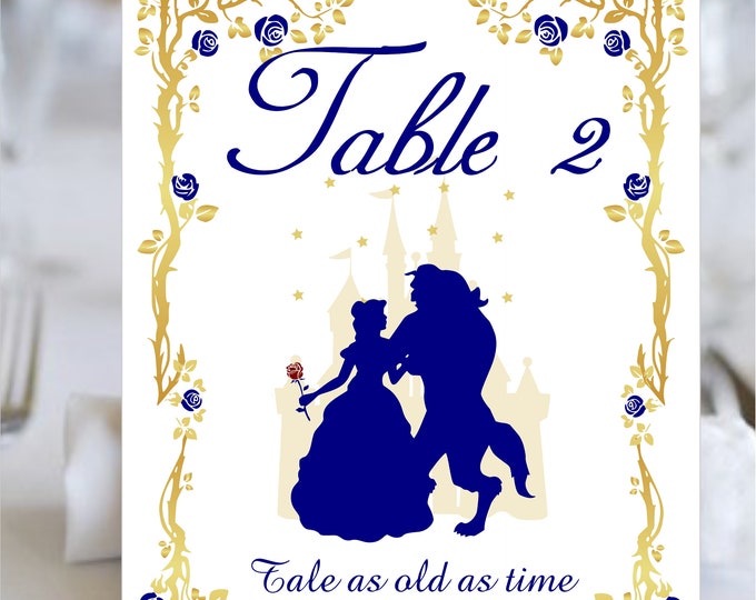 Beauty and The Beast Story Book Table Numbers - Order Only The Number Of Cards You Need!