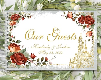 Handmade Enchanted Rose Personalized Autograph Guestbook Memory Journal or Wedding Guest Book lovebirdslane