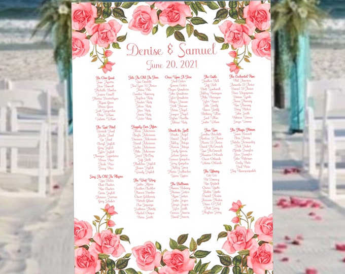 Blush Rose Wedding Seating Sign | Wedding Seating Chart Sign | Wedding Seating Chart Poster  | lovebirdslane #SC-048 #blushwedding