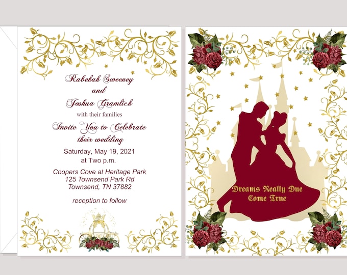 Personalized Cinderella Enchanted Fairy Tale Calligraphy Wedding Invitation | Princess Wedding Invitation #WI2