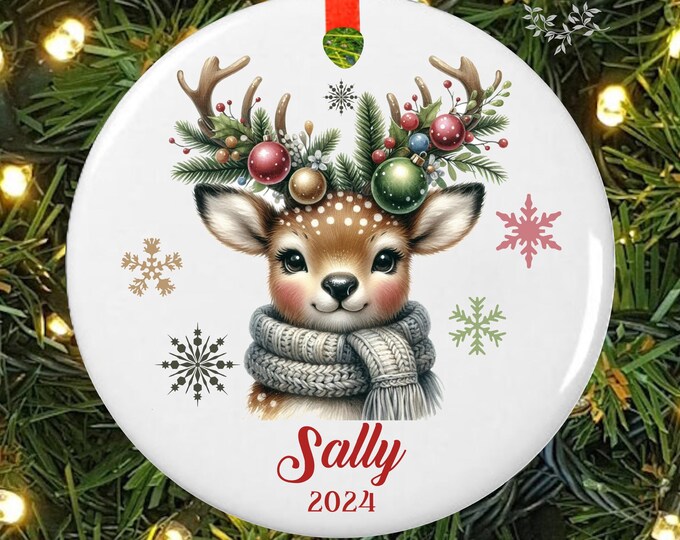 Personalized Baby's First Christmas Ornament | Deer Ornament | 1st Christmas Kid's Ornament | Baby Girl Ornament | lovebirdslane #O-1205-3