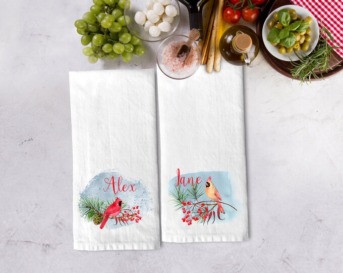 Personalized Cardinal #2 Tea Towel Gift Set | Personalized Kitchen Hand Towel #PersonalizedChristmas #30