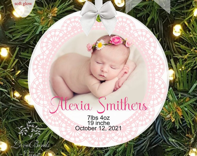 Baby's First Christmas Photo Personalized Ornament Keepsake - Large 3 Inch lovebirdslane