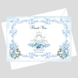 Tarjetas de agradecimiento personalizadas para bodas / Tarjetas de agradecimiento con el carruaje azul de Cenicienta / Tarjetas de agradecimiento con el carruaje encantado / Artículo n.° C0606
