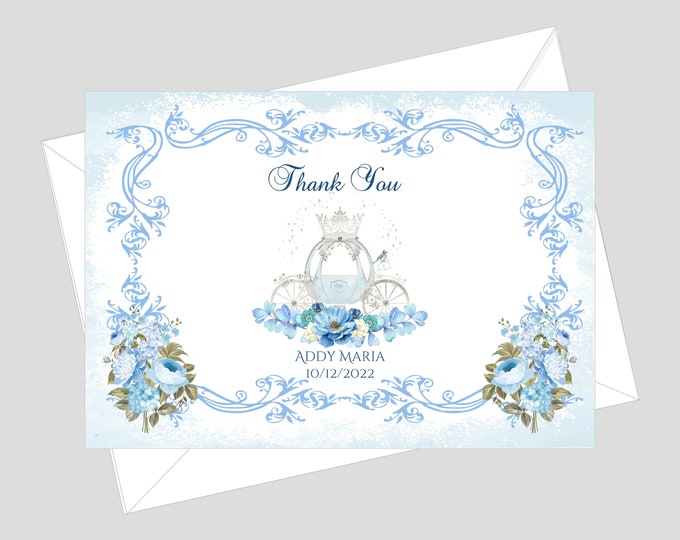 Personalized Thank You Cards Wedding | Cinderella Blue Carriage Thank You Cards | Enchanted Carriage Thank You Note Cards | Item #C0606