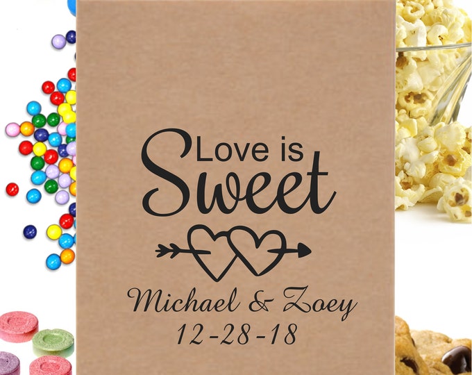 24 Love Is Sweet Candy Bags | Candy Buffet Bags | Wedding Favor Bags | Popcorn Bags | Party Gift Bags | Lovebirdslane