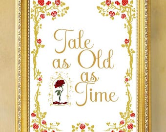 Welcome to Our Wedding Sign – Tale As Old As Time Enchanted Rose Floral Printable Sign #WS716D
