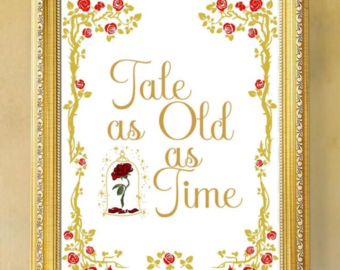 Welcome to Our Wedding Sign – Tale As Old As Time Enchanted Rose Floral Printable Sign #WS716D
