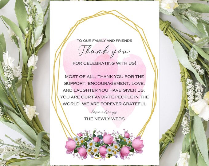 30 Printed Blush Frame Wedding Thank You Cards Spring Wedding Thank You Bridal Shower Thank You #0526