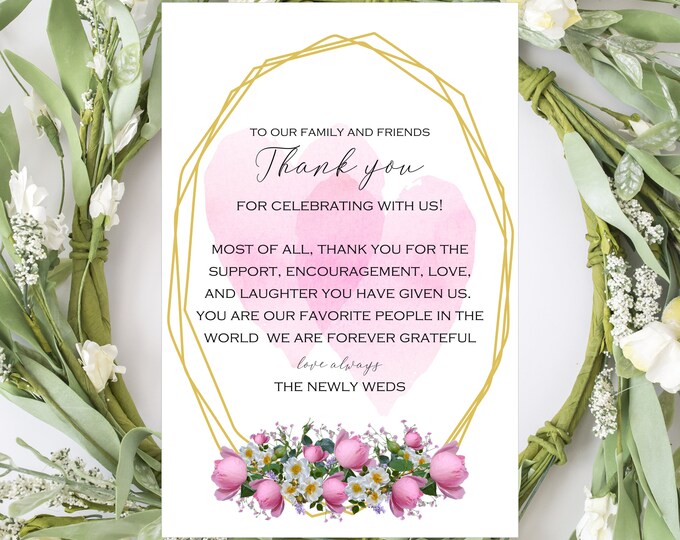 30 Printed Blush Frame Wedding Thank You Cards Spring Wedding Thank You Bridal Shower Thank You #0526