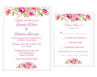 Spring Roses Wedding Invitation and RSVP Card | Princess Wedding Invitation | Calligraphy Wedding Invitation