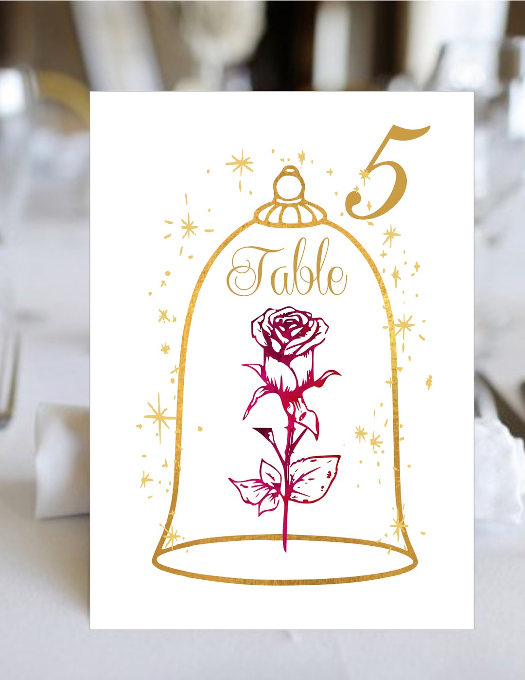 Red Enchanted Rose Beauty and the Beast Wedding Table Numbers Table ...