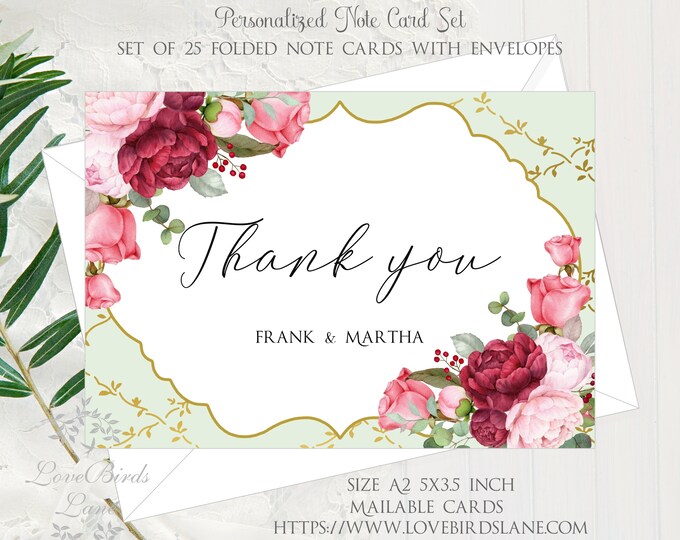 Personalized Blush Wedding Thank You Cards | Bridesmaid Proposal Card | Blushing Bride Vintage Thank You Cards | Thank You Note Cards #C0614