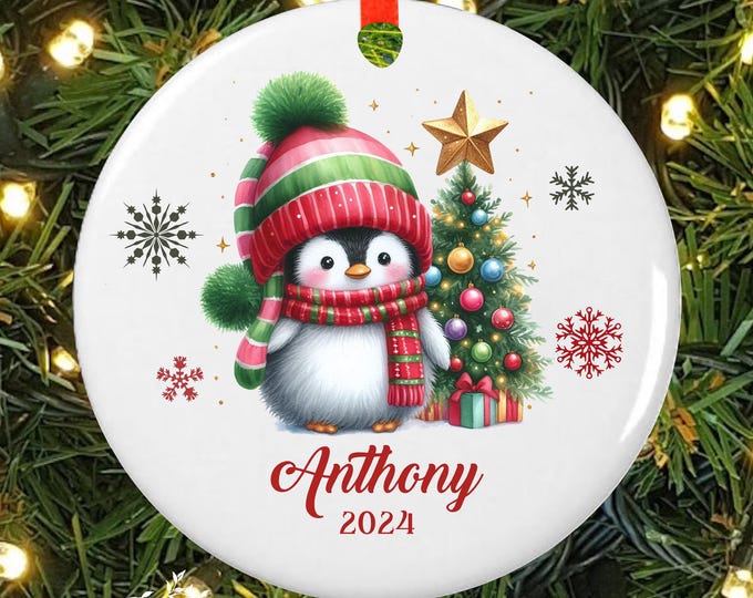 Personalized Baby's First Christmas Ornament | Penguin Christmas Ornament | 1st Christmas Kid's Ornament | Baby Ornament | #O-1205-8