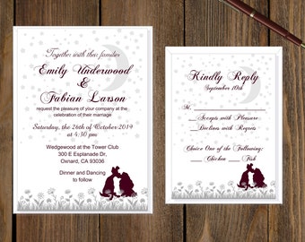 Lady And The Tramp Wedding Invitation and Reply Card | Princess Wedding Invitation | Calligraphy Wedding Invitation #WI-0810-1