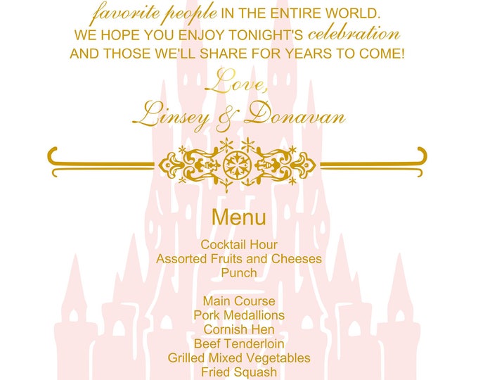 Digital Princess Castle Modern Wedding  Menu Thank You Card | Personalized Menu | by lovebirds Lane