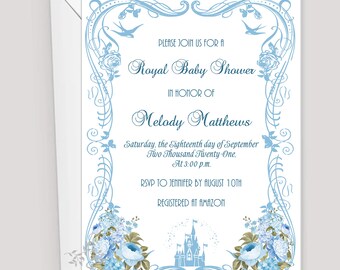 Cinderella Castle Baby Shower Invitation | Modern Baby Invitation | Calligraphy Baby Invitation #I528P11