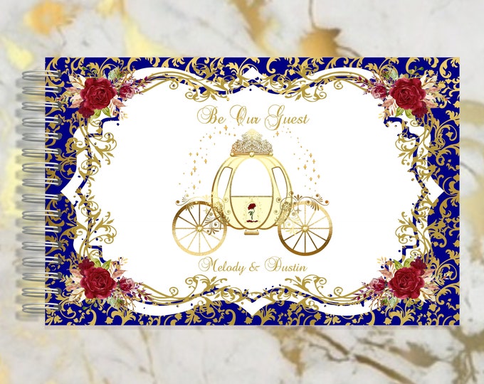Handmade Beauty and The Beast Enchanted Rose Carriage Personalized Guestbook Memory Journal or Wedding Guest Book lovebirdslane #GB127-0