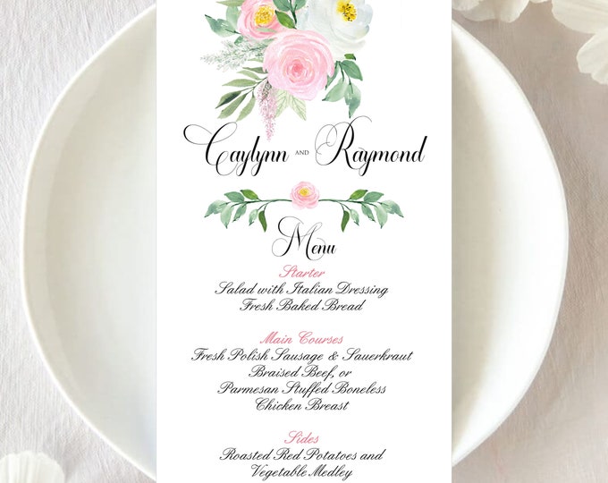 Blush Paperie Wedding Menu | Blush Floral Seating Place Menu | Table Menu Wedding Menu | Fairytale Wedding Guest Menu #220705-5